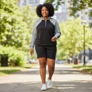 KYOYO 2PC Colorblock Lounge Set Navy Light Blue Long Sleeve Top & Shorts 2XL New